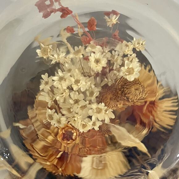 Vintage 60s Dried Flower Glass Terrarium Bird Floral Strawflower Daisy Bouquet - Picture 9 of 10